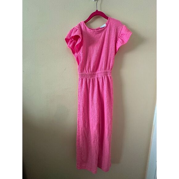 Zara Girls Hot Pink Flutter Sleeve Jumpsuit Size 9 EUC - Picture 1 of 3
